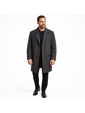 Vintage 80s Wool Cashmere Men’s Overcoat Pea Coat, L 44R Made in Canada Simpsons